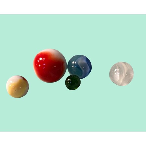 Vintage Glass Marble Set Of 5 With Swirled & Translucent Designs For Collectors - Picture 3 of 8